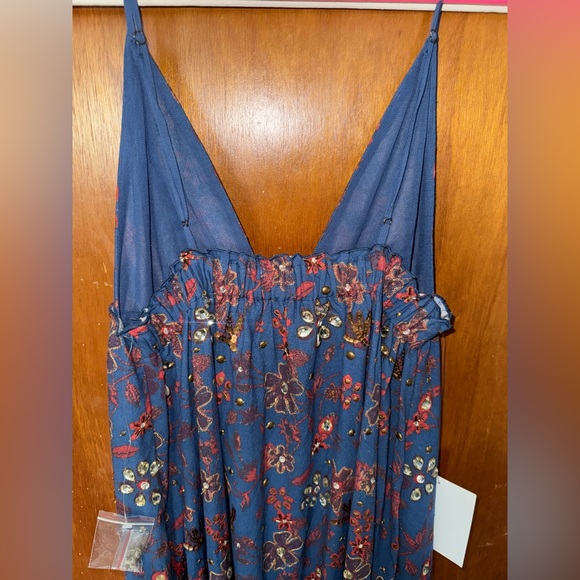 NEW Free People All the Jewels blue floral beaded maxi dress embellished - Picture 8 of 11